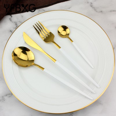 18/10 modern stainless steel flatware set white and gold plated set