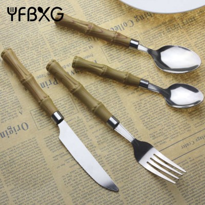 novel design stainless steel plastic handle bamboo forks