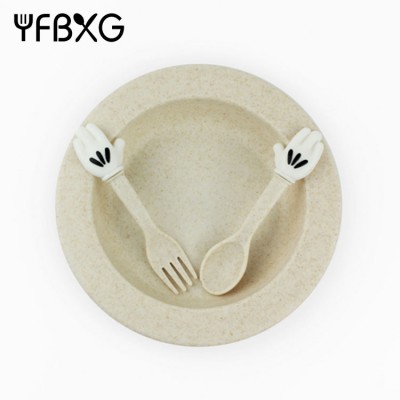 2018 new arrivals wheat straw cutlery kids plastic cutlery kids set