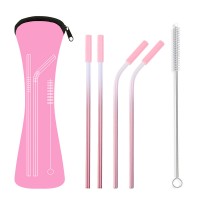 Colorful Pouch neoprene bag colored straw set with silicone tip