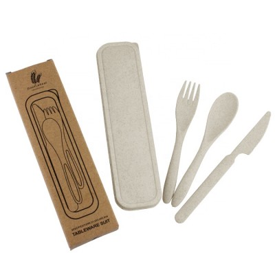 Hot selling Eco-friendly cutlery travel set biodegradable cutlery reusable wheat straw fiber flatware for picnic