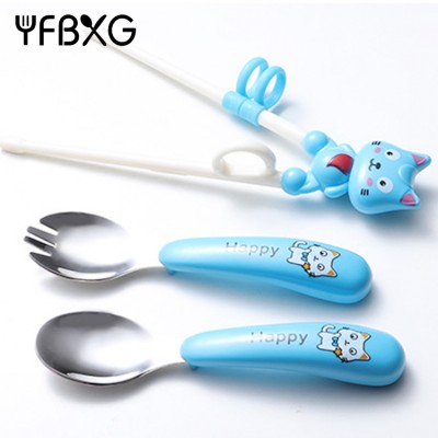 cartoon animal children kids cutlery set stainless steel flatware with silicone handle