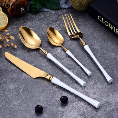 Western 18/10 stainless steel flatware matte gold cutlery flatware set luxury white and gold dinnerware